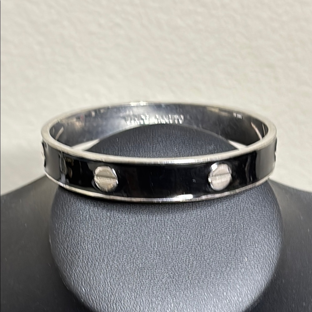 Vince Camuto Black Enamel Silver Nail Head Screw Fashion Bangle Bracelet